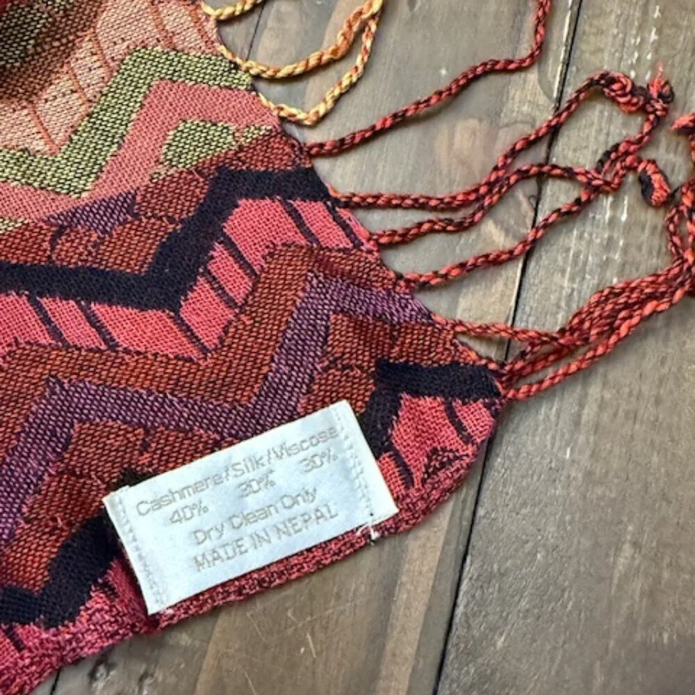 Woven Cashmere Silk Scarf Wrap Zigzag Chevron Pattern Boho Made in Nepal